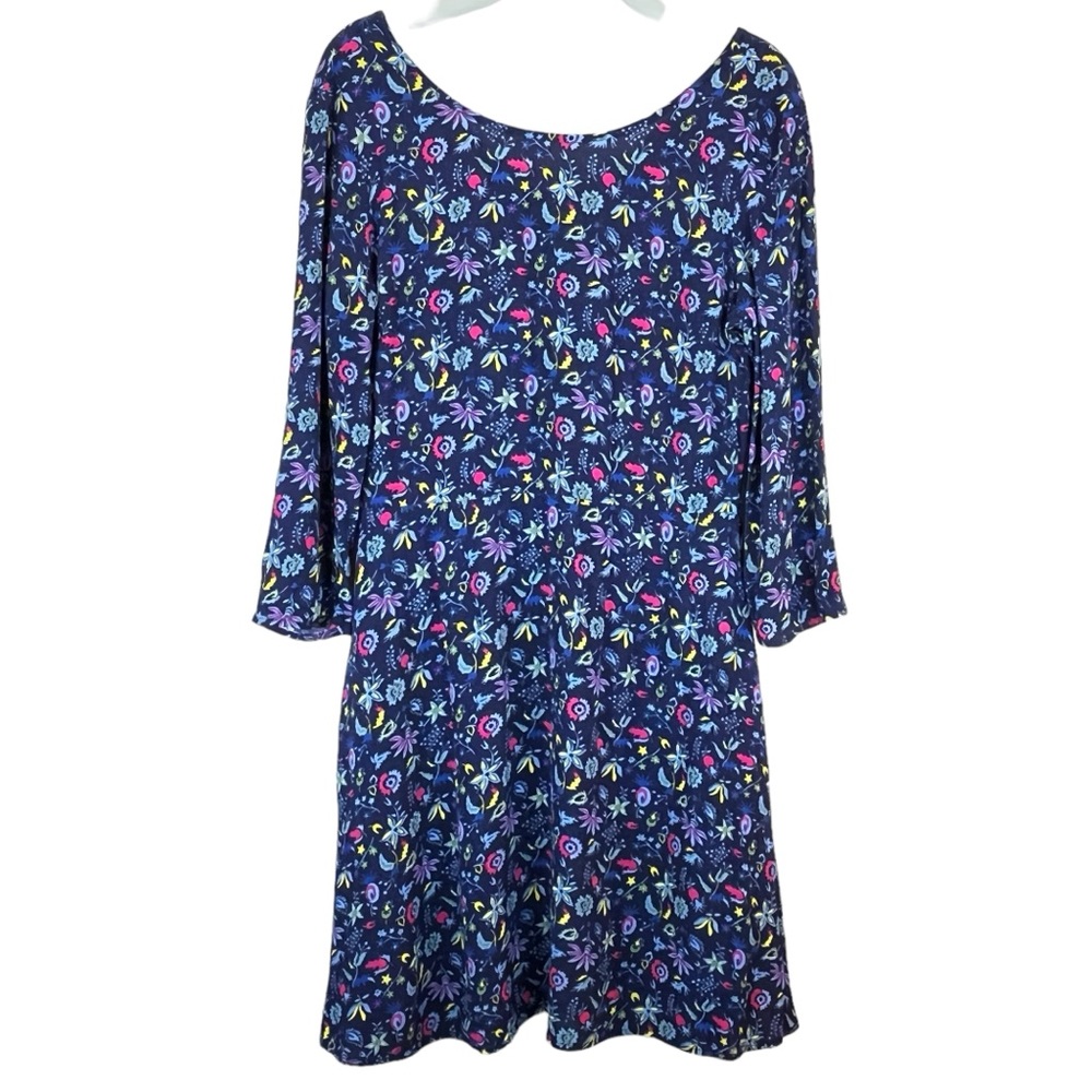 GAP Floral Print Midi Dress Pockets Wide Neck Blue Navy Pink Yellow Sz 8